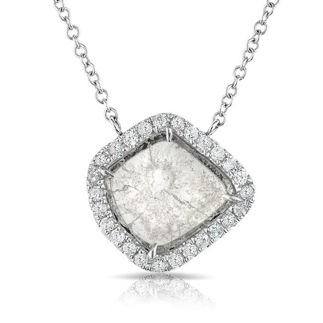 14KT White Gold Large Diamond Slice Necklace