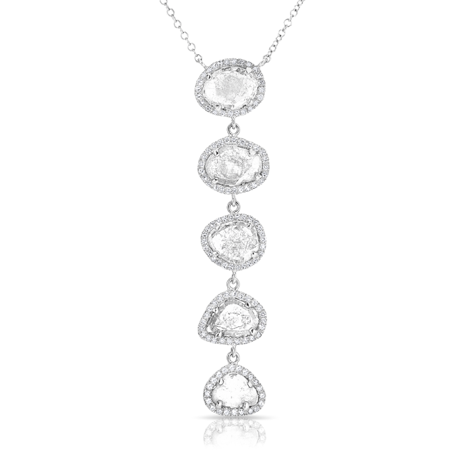 14KT White Gold Diamond Slice Drop Necklace