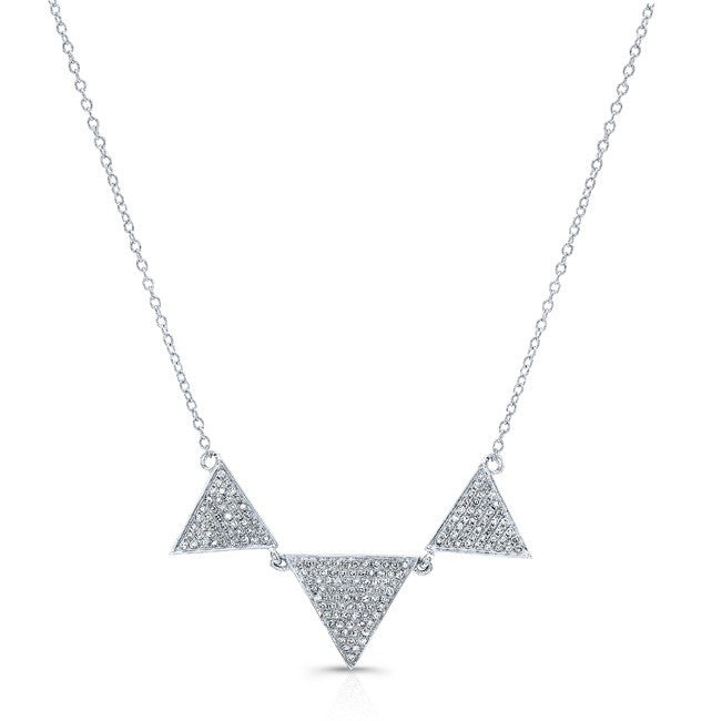 14KT White Gold Diamond Triple Triangle Necklace