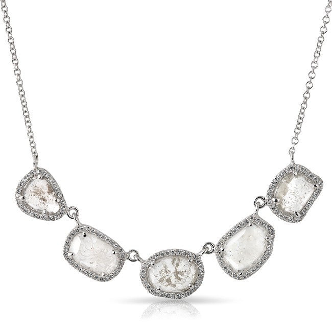 14KT White Gold 5 Diamond Slice Princess Necklace