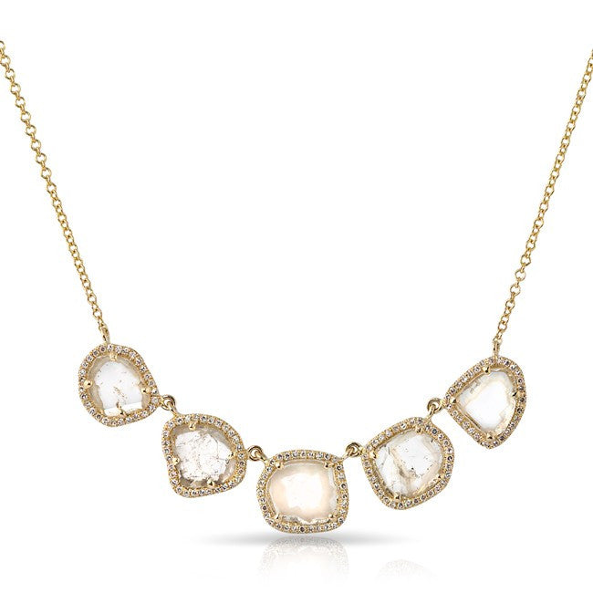 14KT Yellow Gold 5 Diamond Slice Princess Necklace