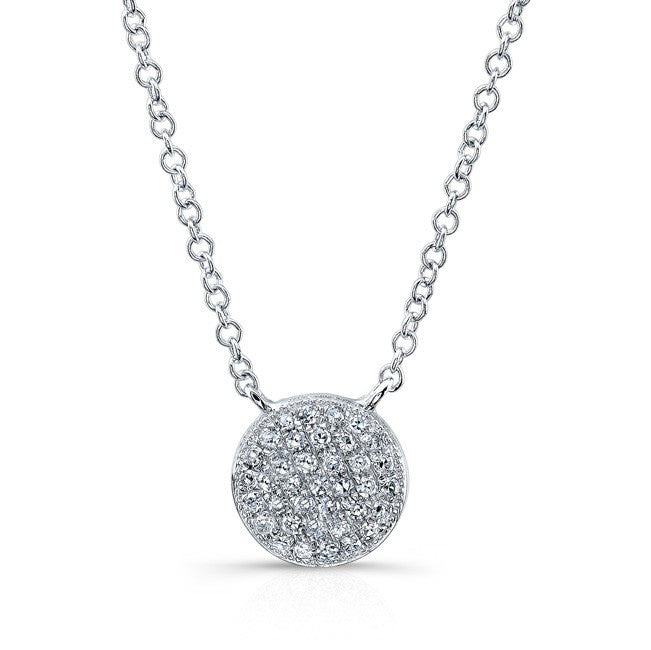 14KT White Gold Diamond Rounded Disc Necklace