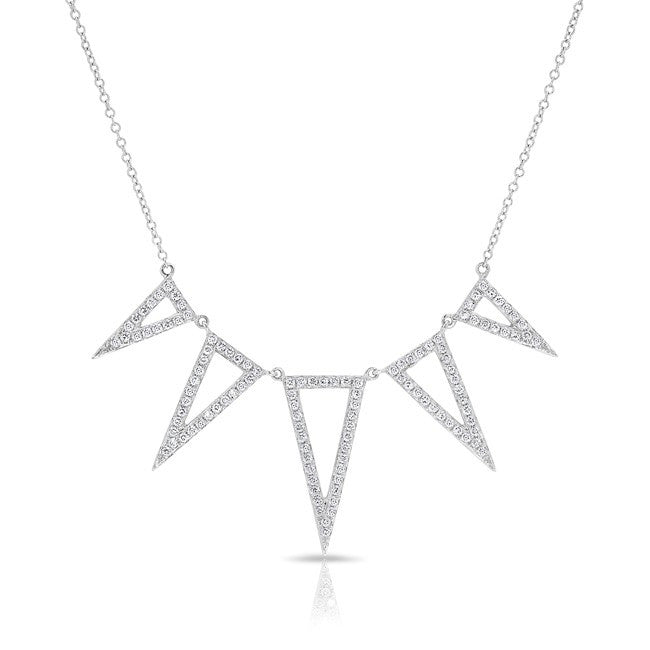 14KT White Gold Diamond 5 Open Triangle Necklace