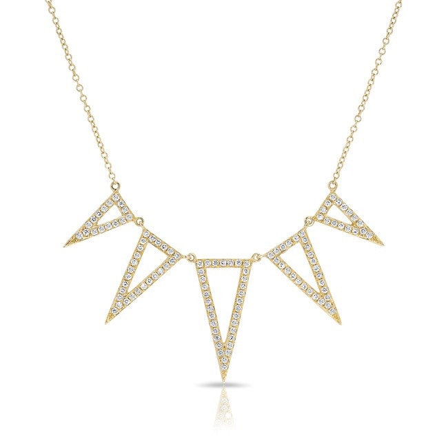 14KT Yellow Gold Diamond 5 Open Triangle Necklace