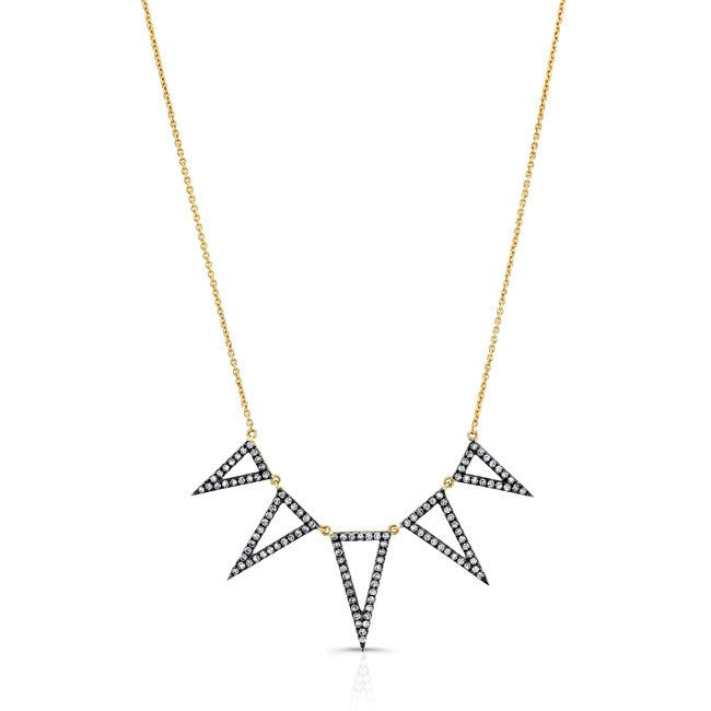 14KT Yellow Gold Oxidized Diamond 5 Open Triangle Necklace