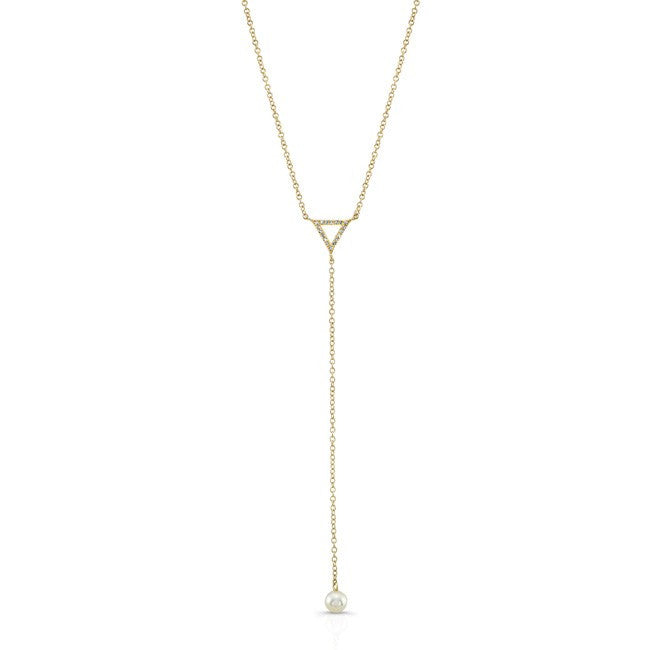 14KT Yellow Gold Diamond and Pearl Lariat Necklace