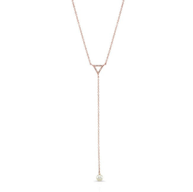 14KT Rose Gold Diamond and Pearl Lariat Necklace