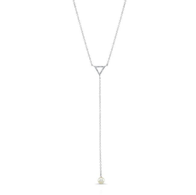 14KT White Gold Diamond and Pearl Lariat Necklace