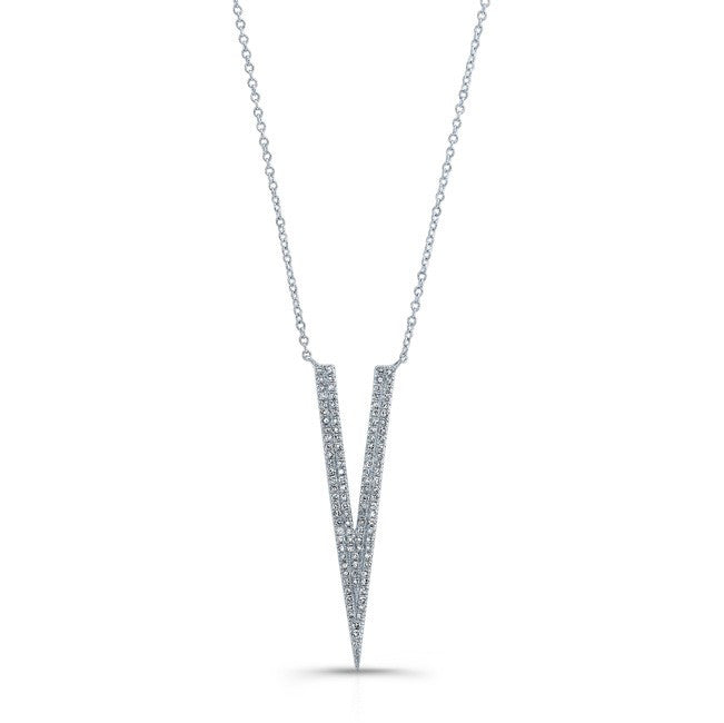 14KT White Gold Diamond Double Narrow V Necklace