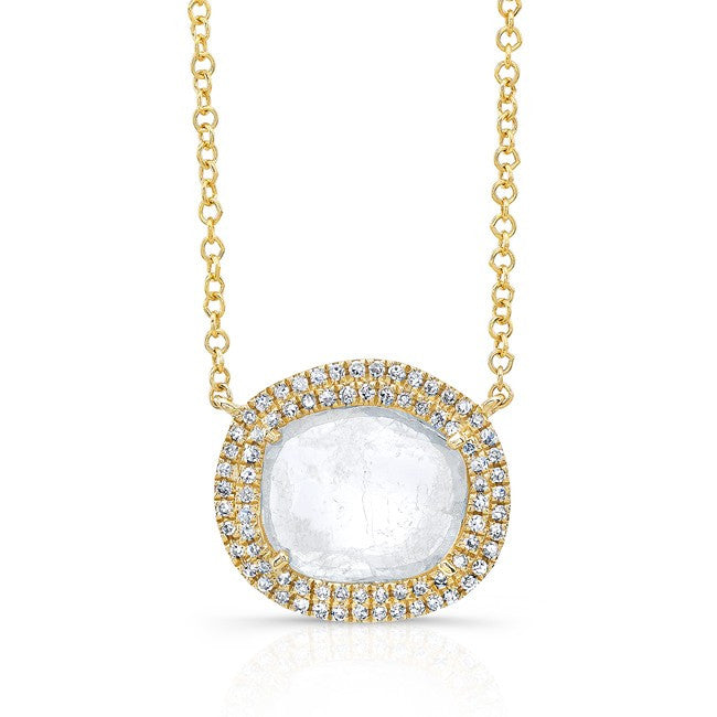 14KT Yellow Gold Diamond Slice Double Halo Necklace