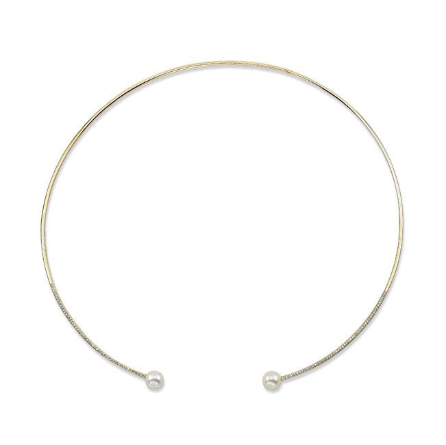 14KT Yellow Gold Diamond and Pearl Choker  Necklace