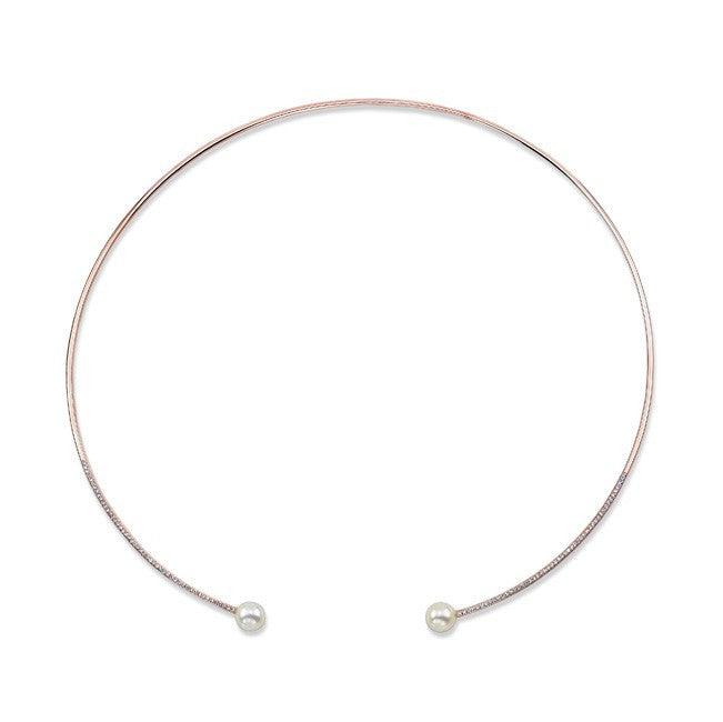 14KT Rose Gold Diamond and Pearl Choker Necklace
