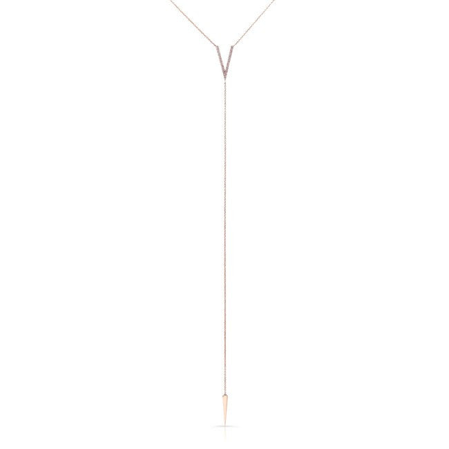14KT Rose Gold Diamond Thick V Bikini Lariat Necklace