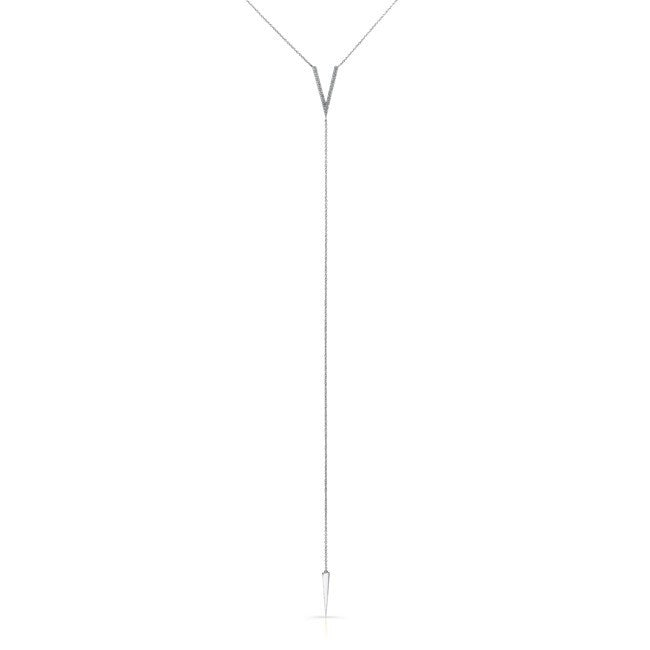 14KT White Gold Diamond Thick V Bikini Lariat Necklace