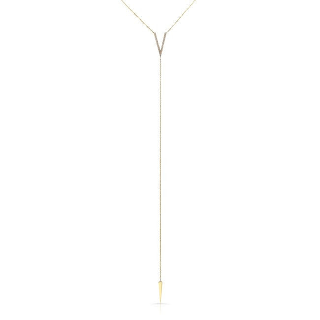 14KT Yellow Gold Diamond Thick V Bikini Lariat Necklace