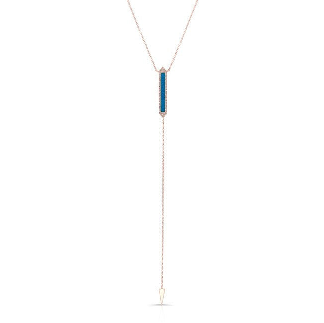 14KT Rose Gold Turquoise Bar Diamond Lariat Necklace