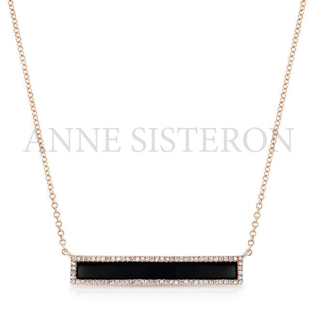 14KT Rose Gold Onyx Bar Diamond Necklace