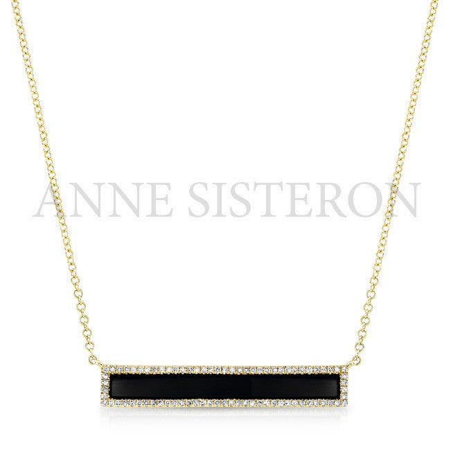 14KT Yellow Gold Onyx Bar Diamond Necklace