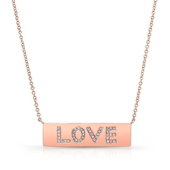 14KT Rose Gold Diamond Love Plaque Necklace