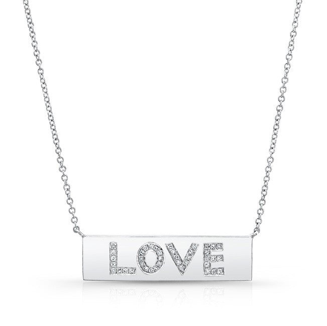 14KT White Gold Diamond Love Plaque Necklace