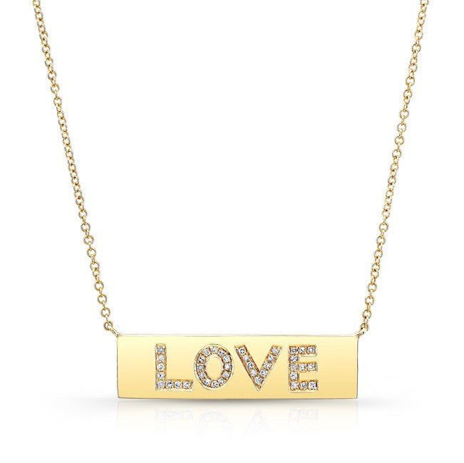14KT Yellow Gold Diamond Love Plaque Necklace