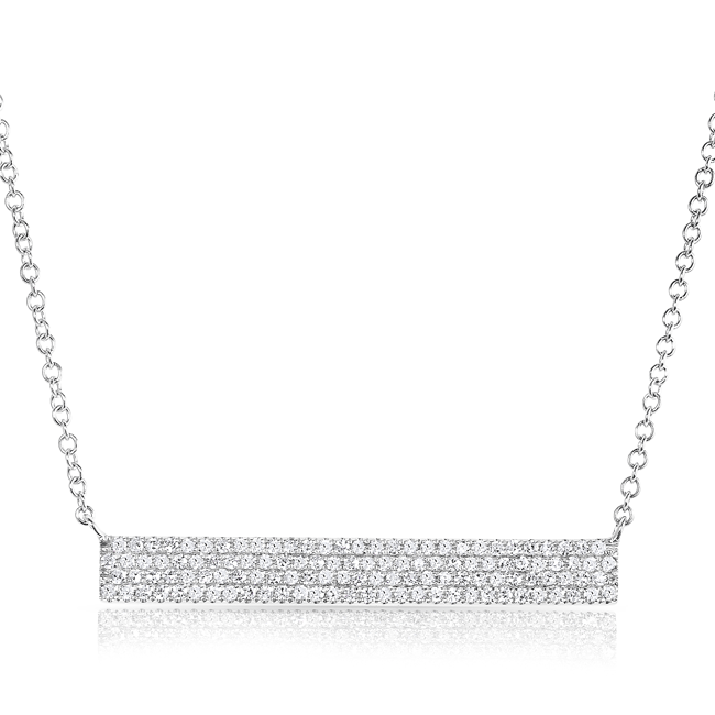14KT White Gold Diamond Long Brick Necklace