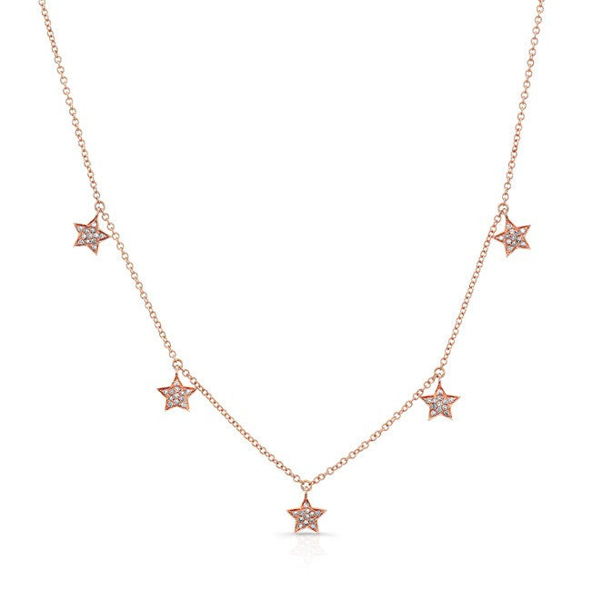 14KT Rose Gold Diamond Stars Necklace