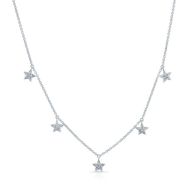 14KT White Gold Diamond Stars Necklace