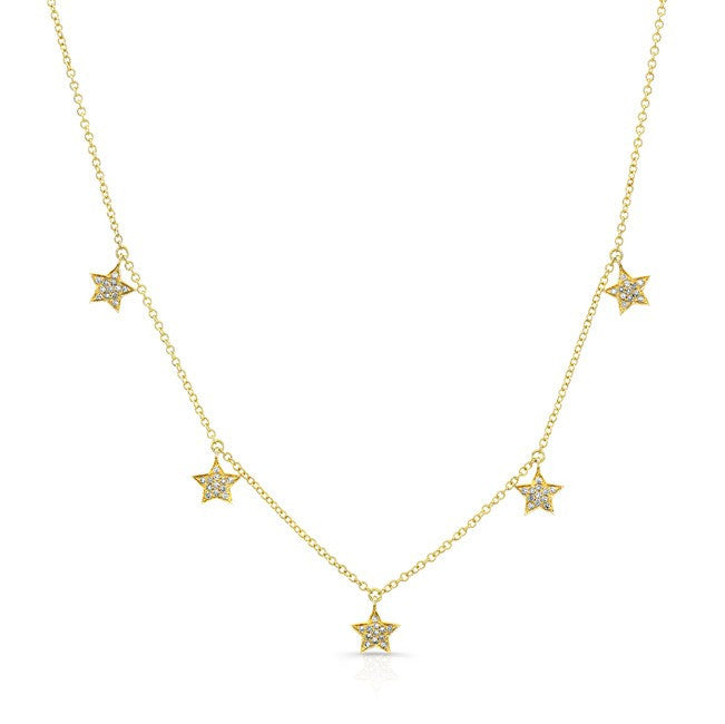 14KT Yellow Gold Diamond Stars Necklace