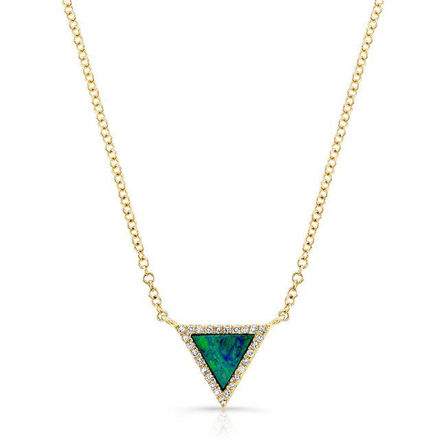 14KT Yellow Gold Opal Diamond Triangle Necklace