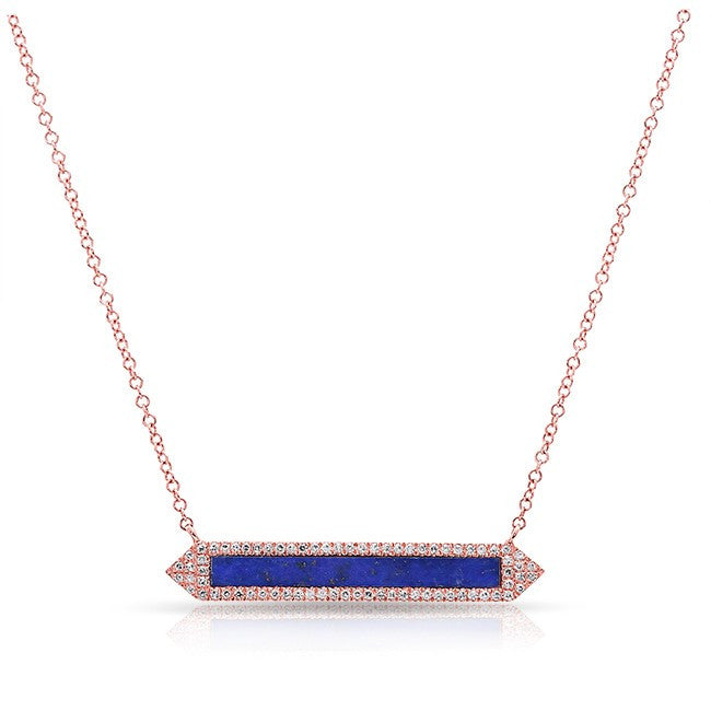 14KT Rose Gold Lapis Diamond Bar Necklace
