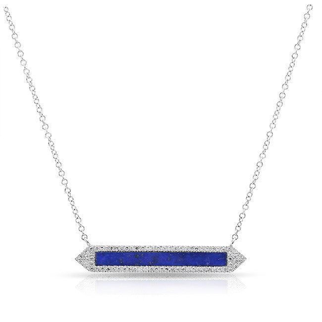 14KT White Gold Lapis Diamond Bar Necklace
