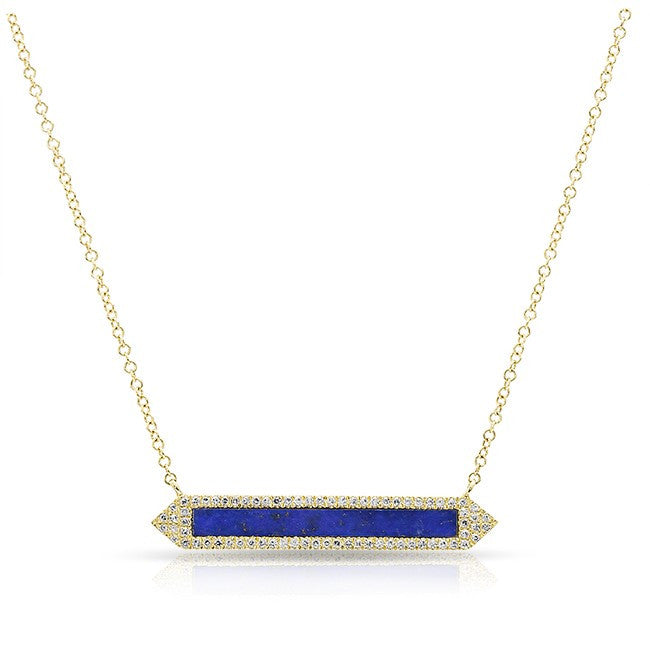 14KT Yellow Gold Lapis Diamond Bar Necklace