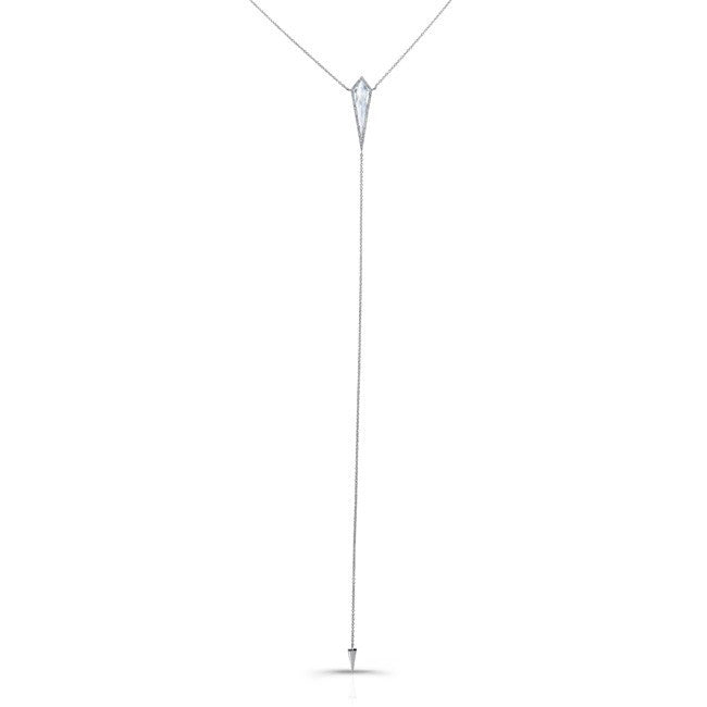 14KT White Gold Diamond White Topaz Bikini Lariat Necklace