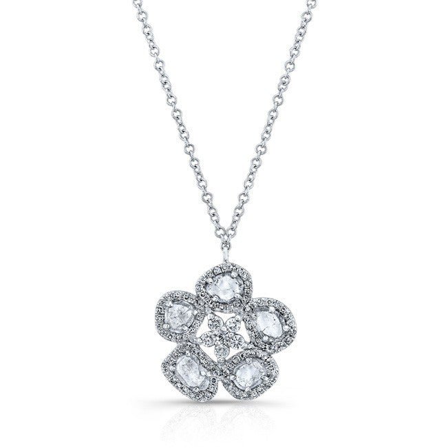 14KT White Gold Mae Medium Flower Diamond Slice Necklace