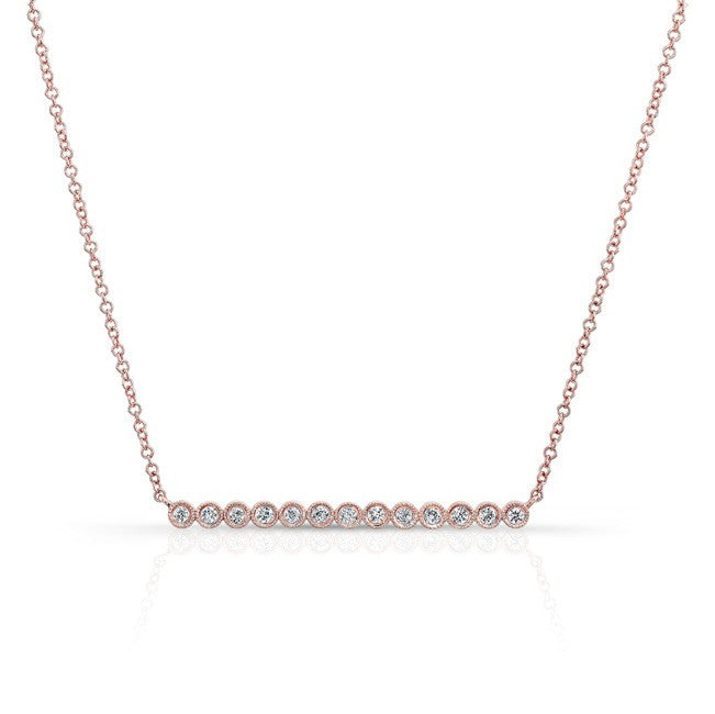 14KT Rose Gold Bezel Set Diamond Bar Necklace