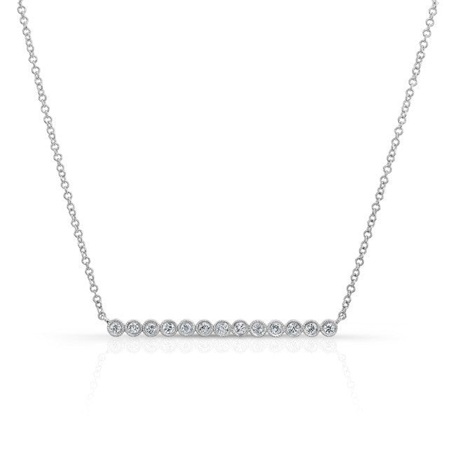 14KT White Gold Bezel Set Diamond Bar Necklace