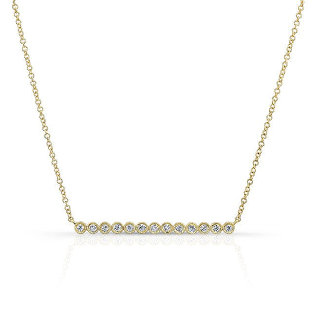 14KT Yellow Gold Bezel Set Diamond Bar Necklace