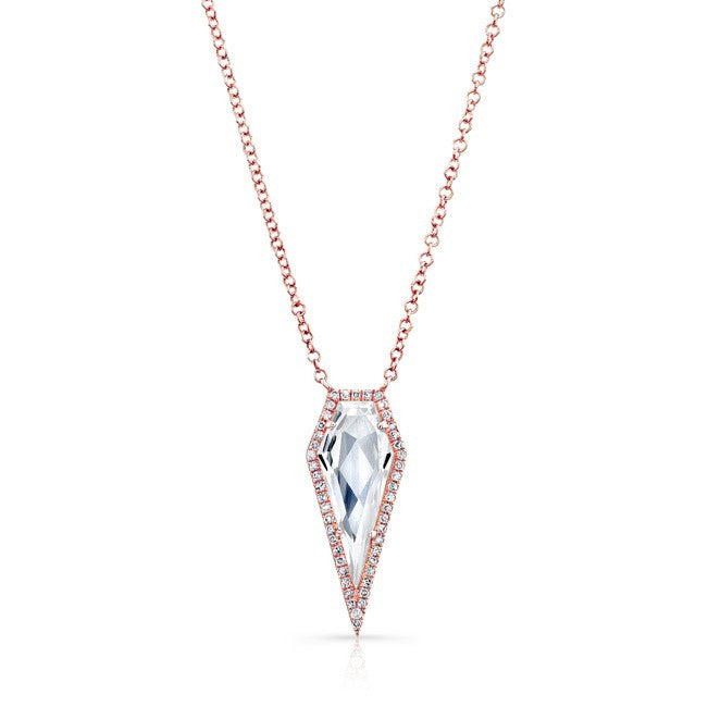 14KT Rose Gold White Topaz Diamond Spear Necklace