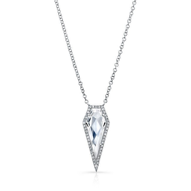 14KT White Gold White Topaz Diamond Spear Necklace