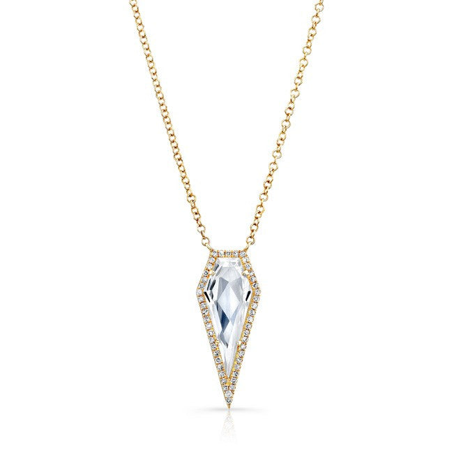 14KT Yellow Gold White Topaz Diamond Spear Necklace