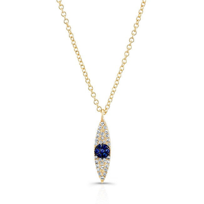 14KT Yellow Gold Diamond And Sapphire Evil Eye Pendant Necklace