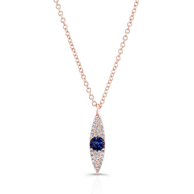 14KT Rose Gold Diamond And Sapphire Evil Eye Pendant Necklace