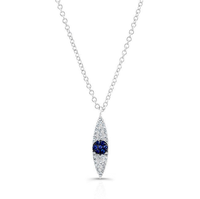 14KT White Gold Diamond And Sapphire Evil Eye Pendant Necklace