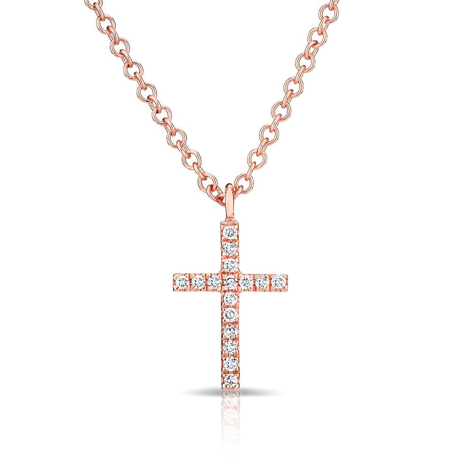 14KT Rose Gold Diamond Cross Necklace