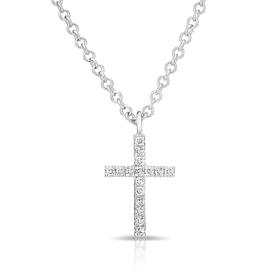 14KT White Gold Diamond Cross Necklace