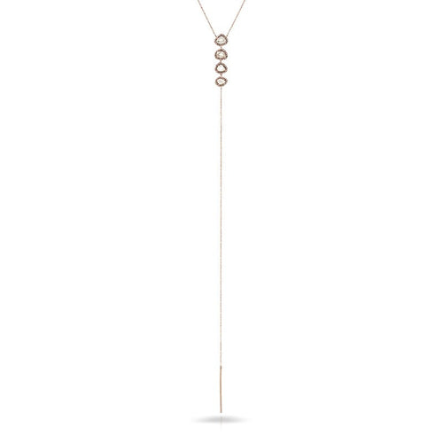 14KT Rose Gold 4 Drop Diamond Slice Lariat Necklace
