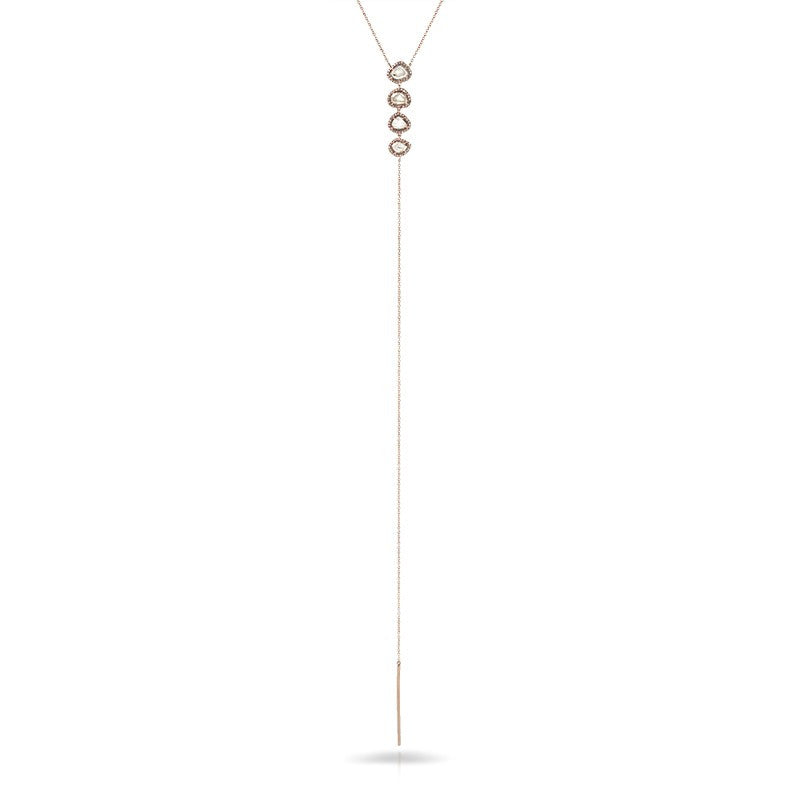 14KT Rose Gold 4 Drop Diamond Slice Lariat Necklace