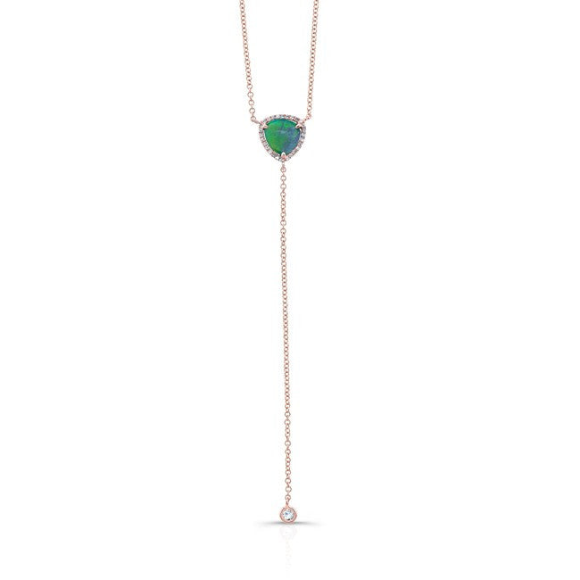 14KT Rose Gold Diamond Opal Lariat Flirt Lariat Necklace