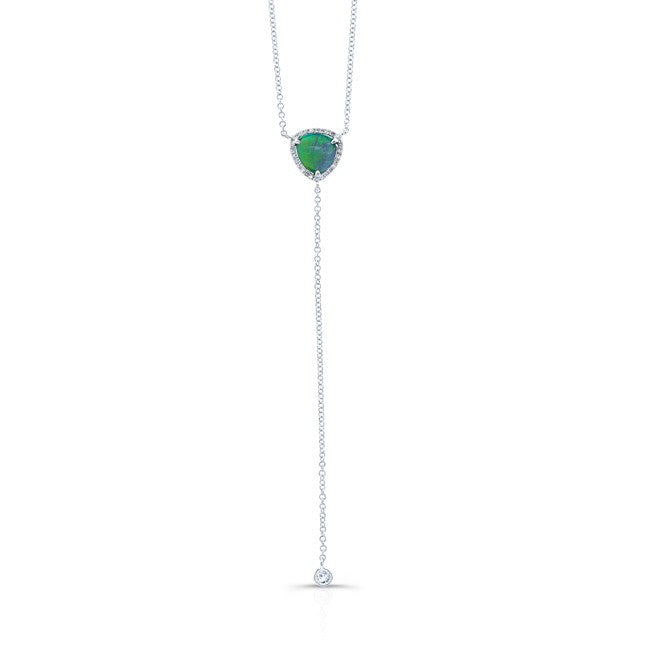 14KT White Gold Diamond Opal Lariat Flirt Lariat Necklace
